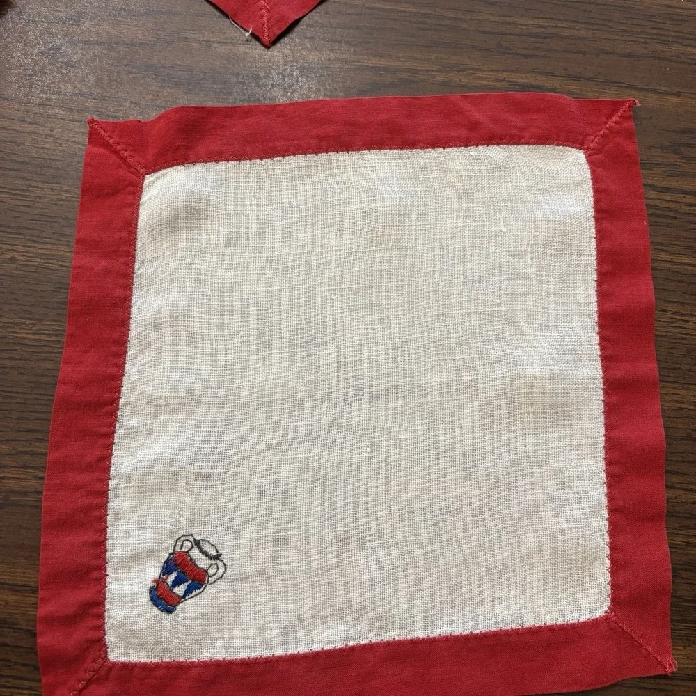 Vintage Mexicana Embroidered Linen Topper Napkin Set Guests Cactus Decor